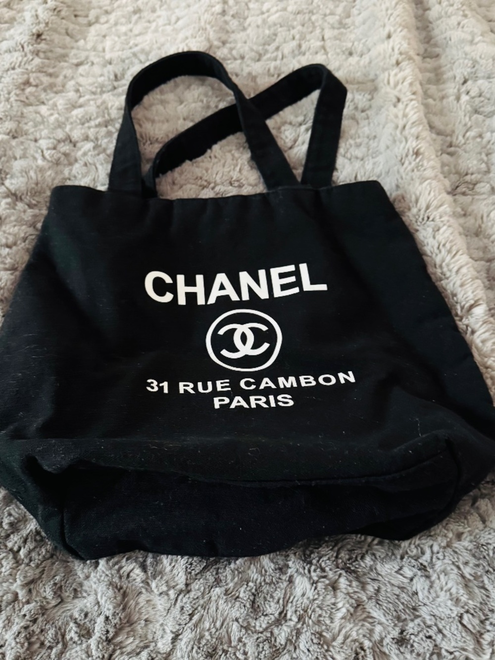 CHANEL Black and White Logo Canvas Tote (came with makeup purchase) Preowned